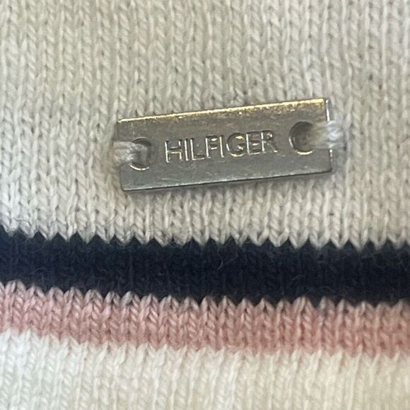Tommy Hilfiger Woman’s White Pink & Blue Striped Oversized Short Sleeve Sweater - Picture 4 of 7